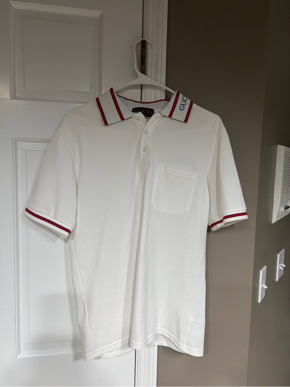 Gucci White Polo with Red and Black Stripe Trim
